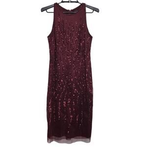 Adrianna Papell Dress Size 6 Burgundy Hand Beaded Sequin Embellished Cocktail